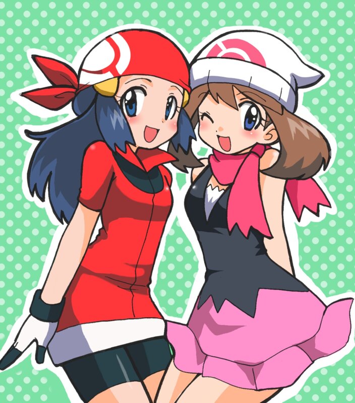 Two Anime Girls — Green, Cheerful, Anime Characters
