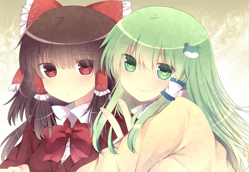 Two Anime Girls — Green, Cheerful, Cat Ears