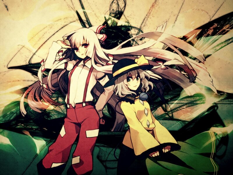 Two Anime Girls — Green, Dramatic, Long Hair