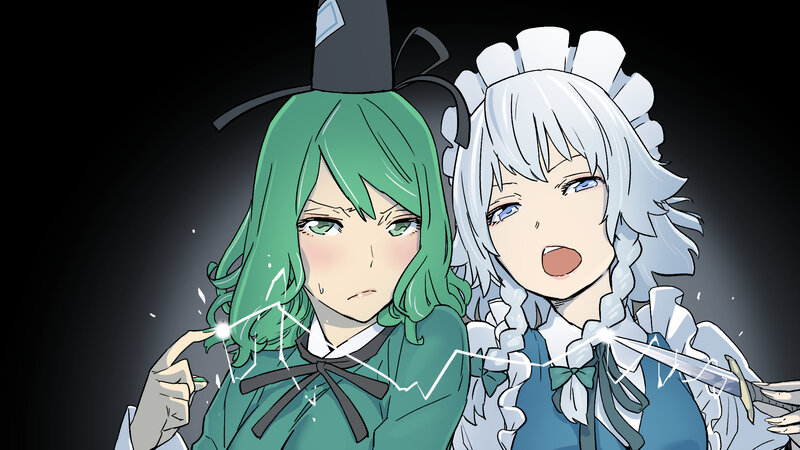 Two Anime Girls — Green, Dramatic, Night