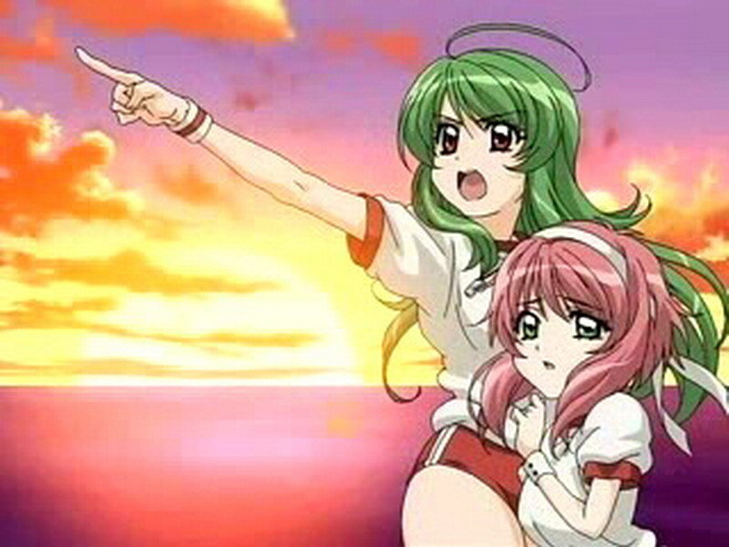 Two Anime Girls — Green, Dramatic, Sunset