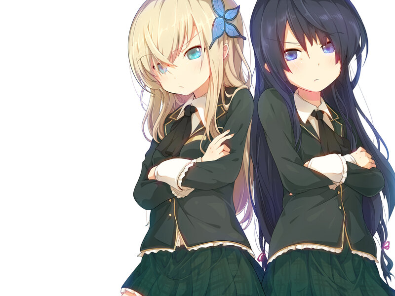 Two Anime Girls — Green, Neutral, School Uniform