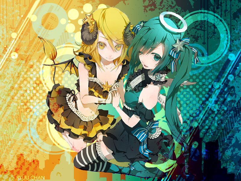 Two Anime Girls — Green, Playful, Digital Art