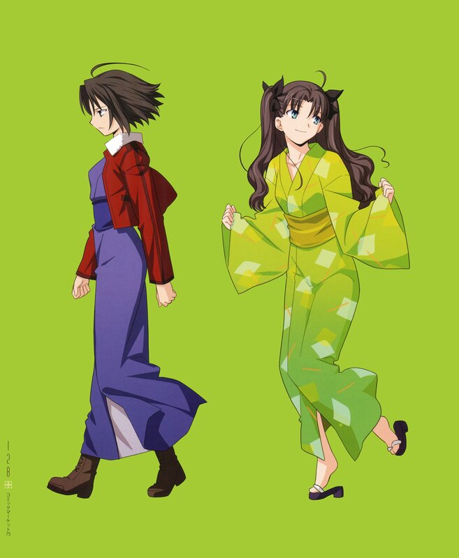 Two Anime Girls — Green, Playful, Kimono