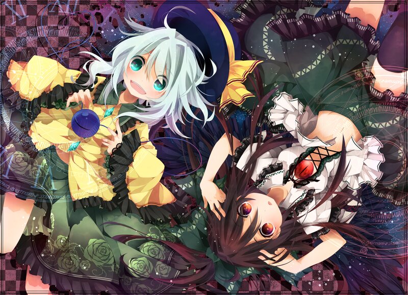 Two Anime Girls — Green, Playful, Night