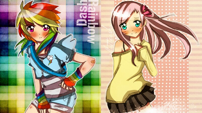 Two Anime Girls — Green, Playful, Rainbow Hair