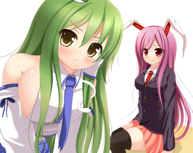 Two Anime Girls — Green, Playful, School Uniform