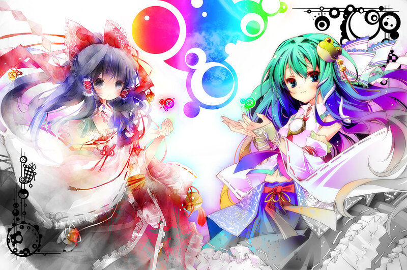Two Anime Girls — Green, Playful