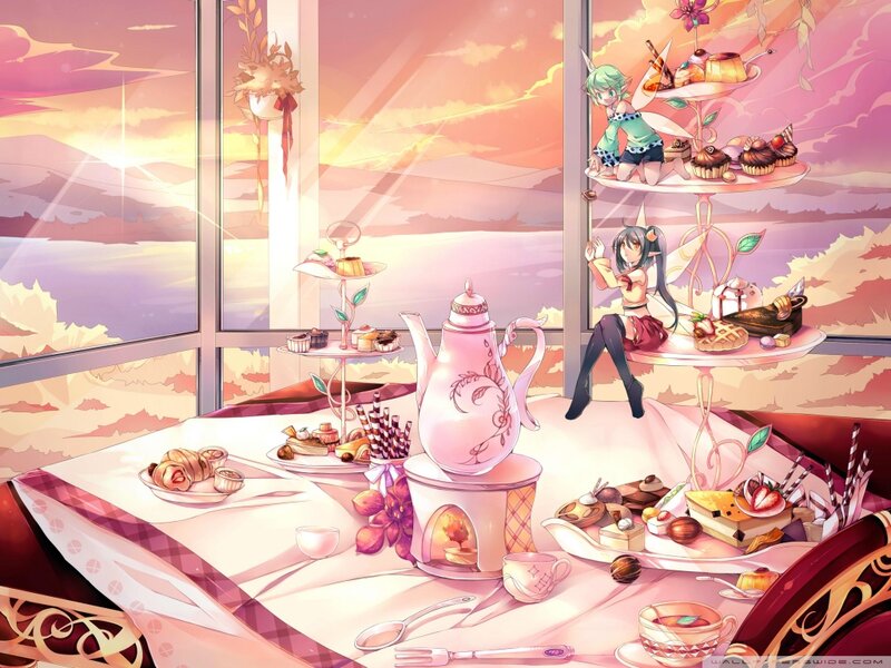 Two Anime Girls Having Tea — Pink