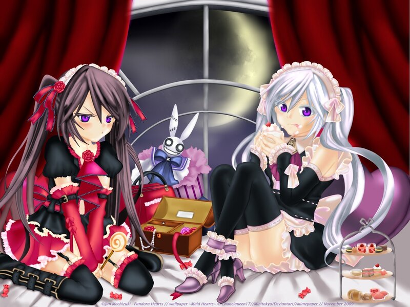 Two anime girls having tea