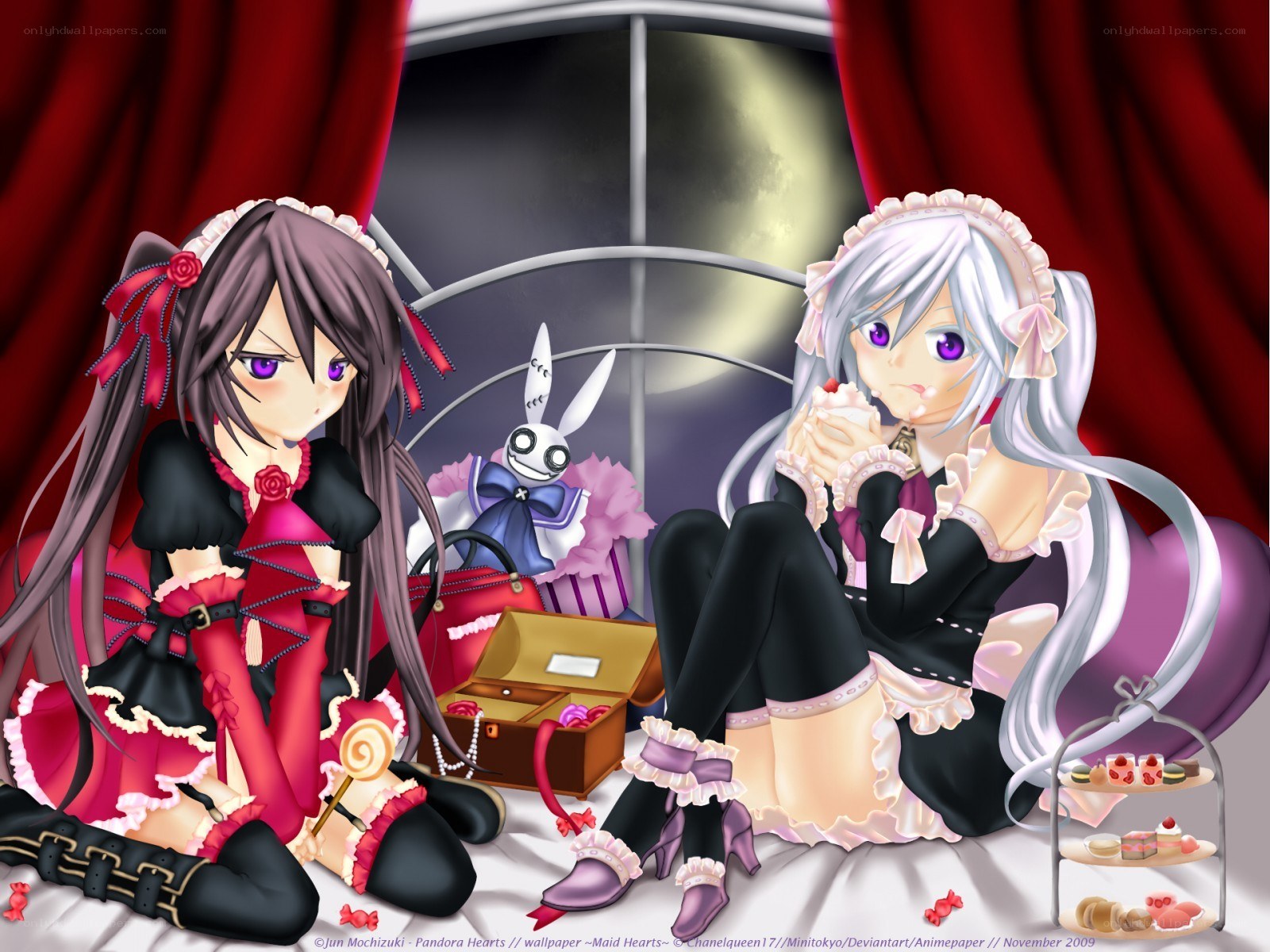 Two anime girls having tea