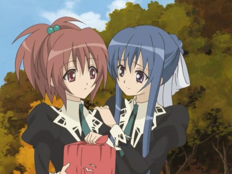 Two Anime Girls Holding a Bag