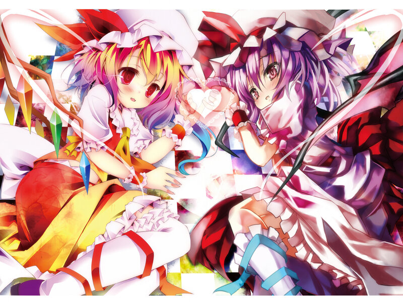 Two anime girls holding a heart