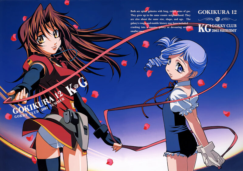 Two Anime Girls Holding a Ribbon