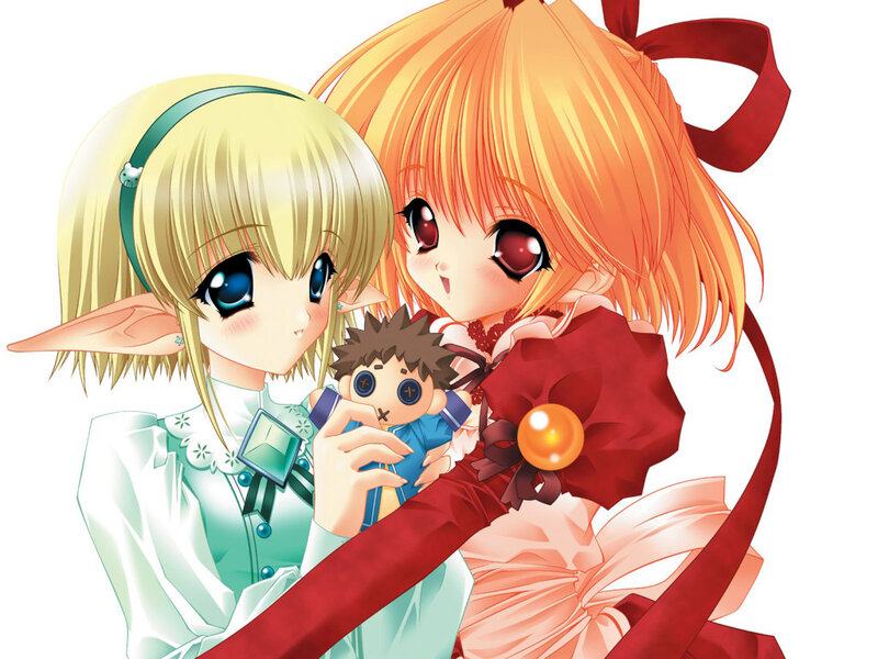 Two Anime Girls Holding Doll