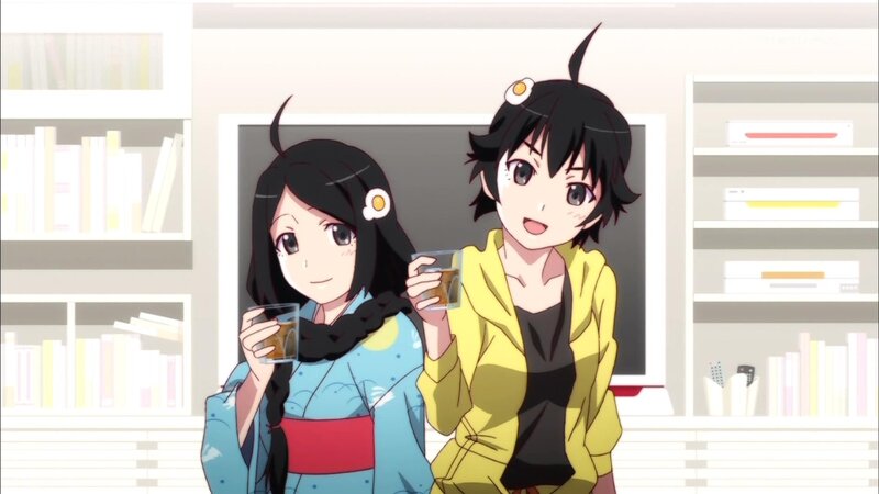 Two Anime Girls Holding Drinks — Yellow
