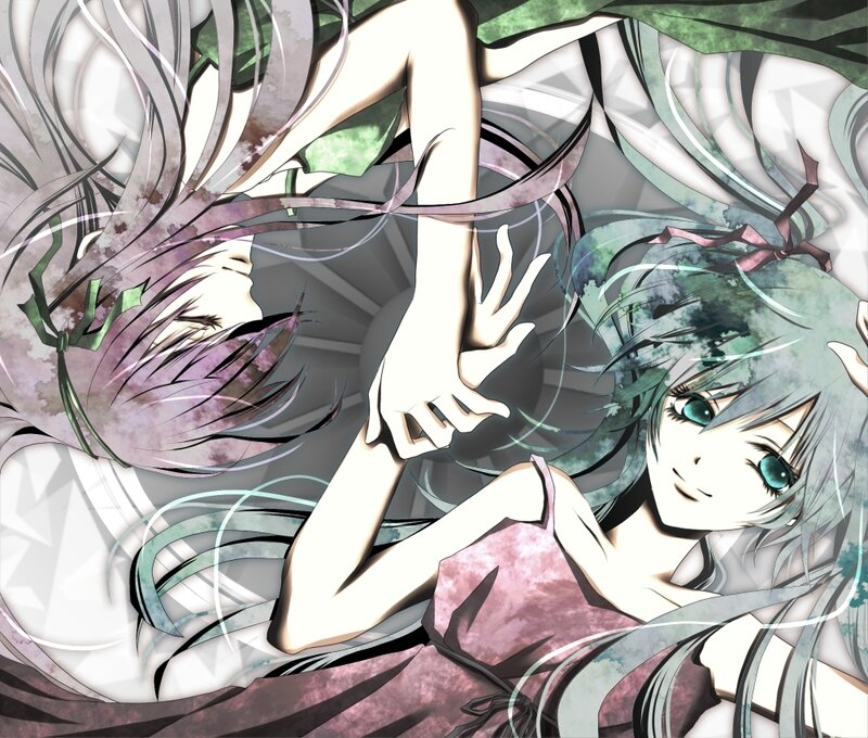 two anime girls holding hands