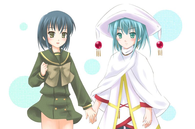 two anime girls holding hands