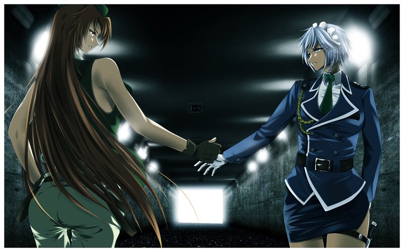 two anime girls holding hands