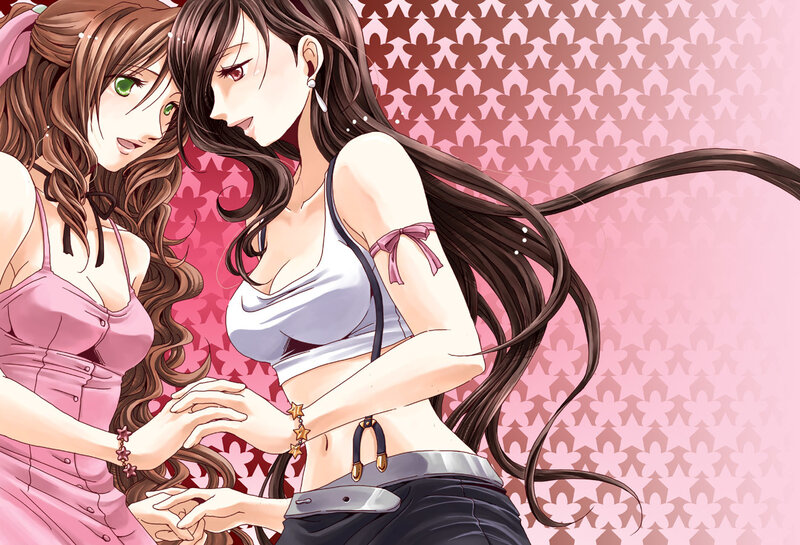 Two anime girls holding hands