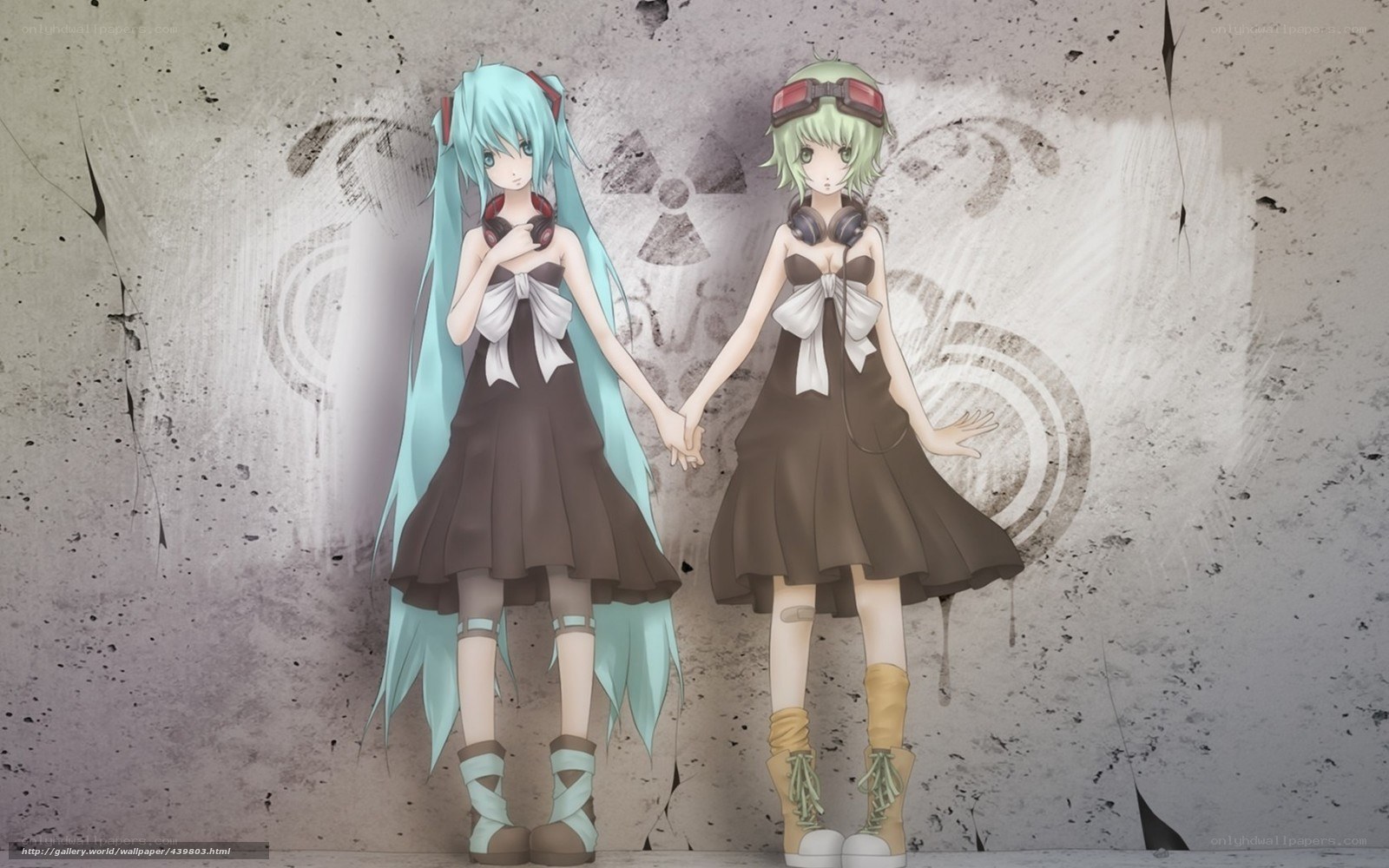 Two anime girls holding hands