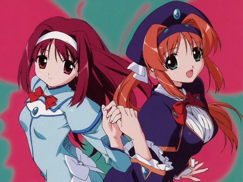 two anime girls holding hands