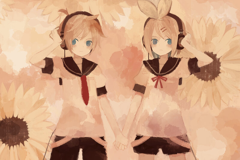 Two Anime Girls Holding Hands — Beige