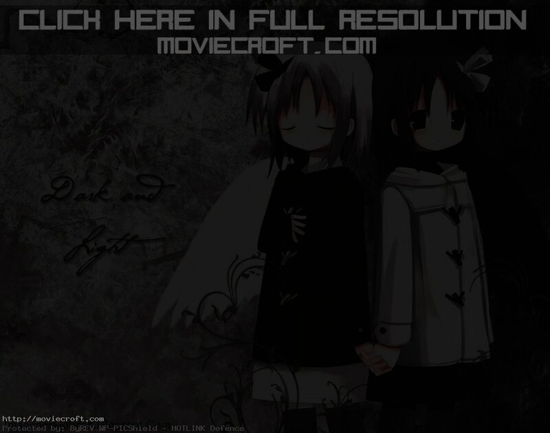 Two Anime Girls Holding Hands — Black, Dark