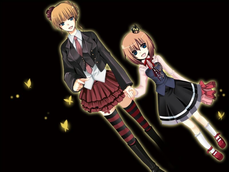 Two Anime Girls Holding Hands — Black, Dreamy