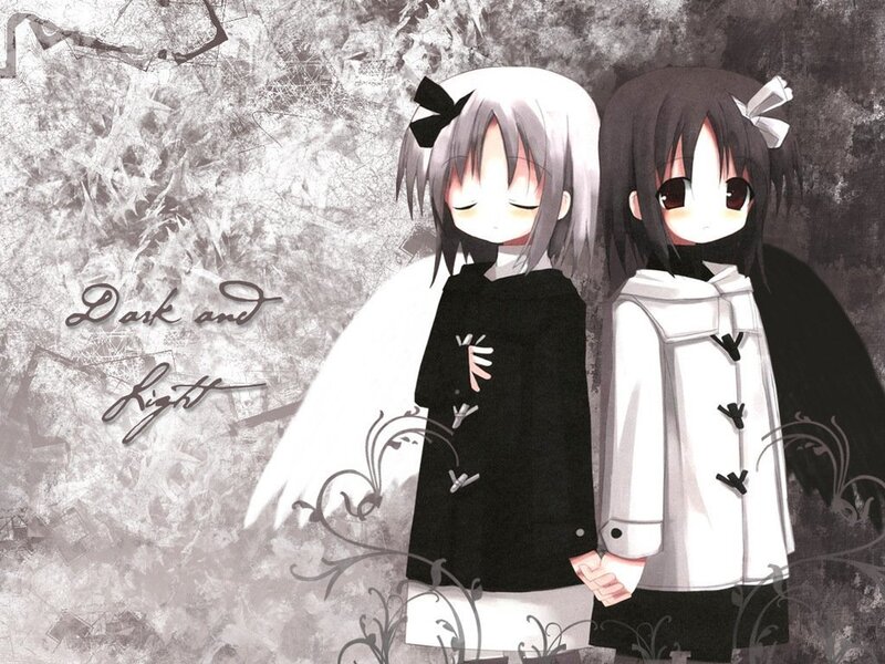 Two Anime Girls Holding Hands — Black, Somber