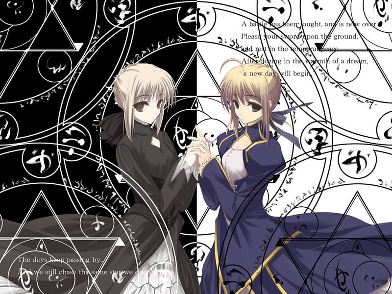 Two Anime Girls Holding Hands — Black