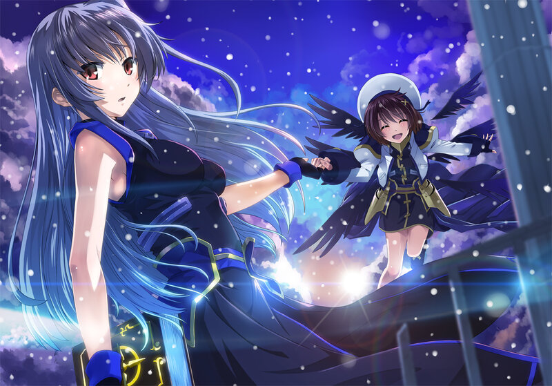 Two Anime Girls Holding Hands — Blue, Dramatic