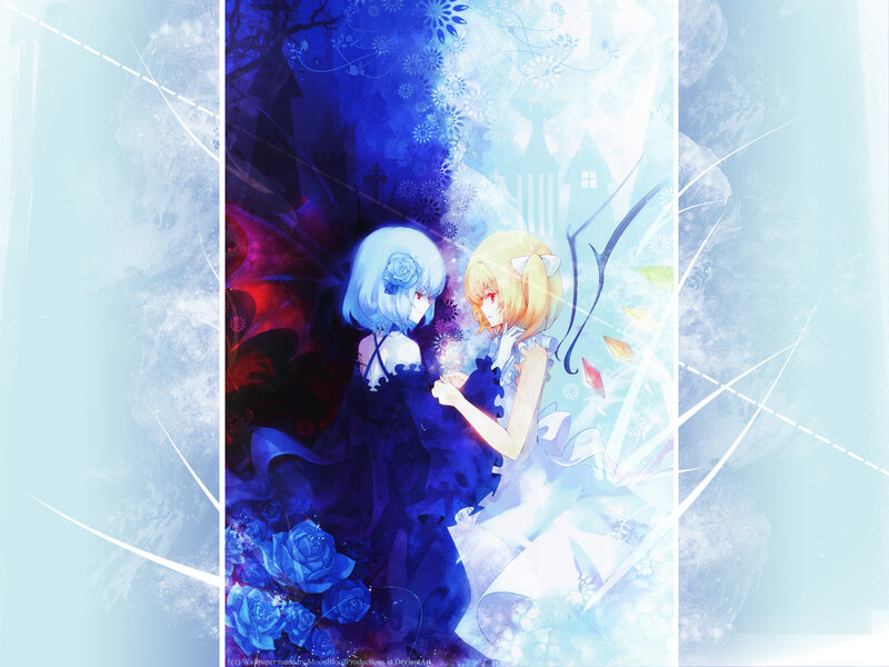 Two Anime Girls Holding Hands — Blue, Dreamy