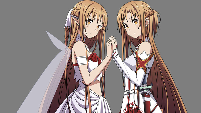 Two Anime Girls Holding Hands — Brown, Calm