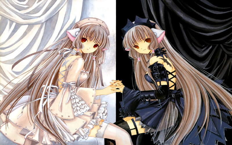 Two Anime Girls Holding Hands — Brown, Dramatic