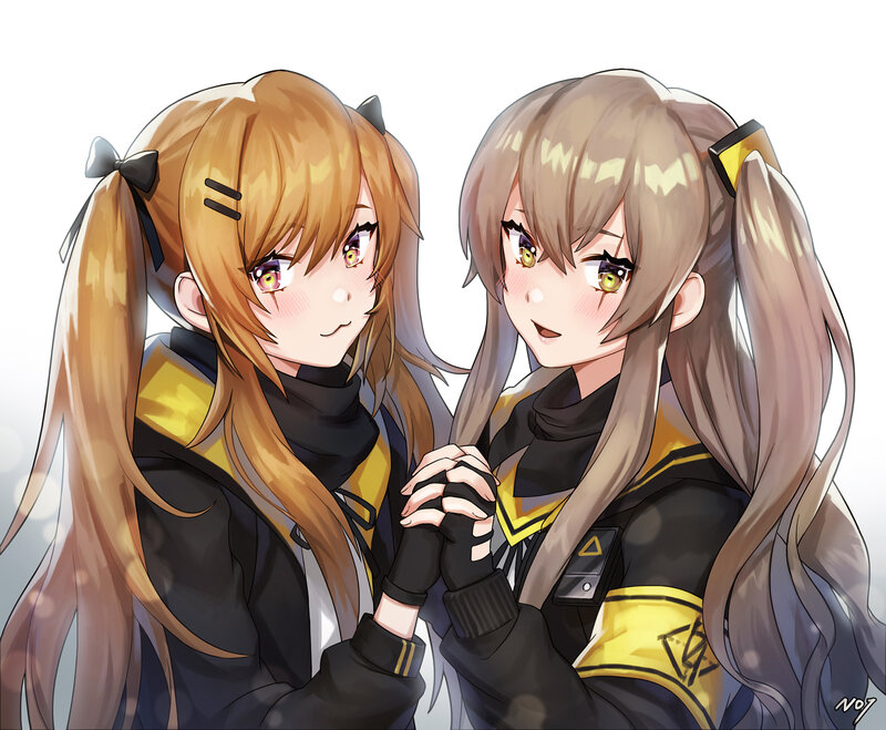 Two Anime Girls Holding Hands — Brown, Friendly