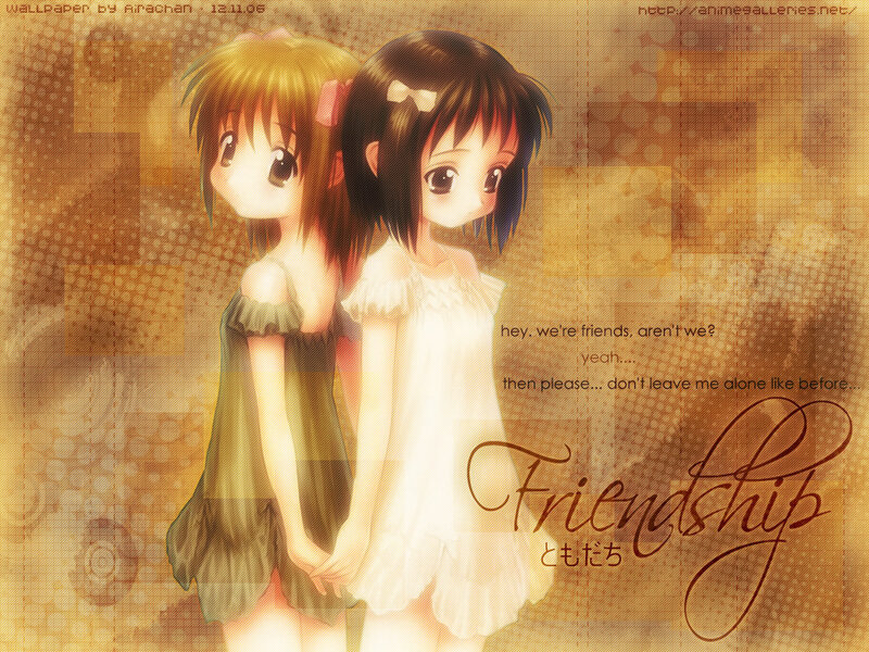 Two Anime Girls Holding Hands — Brown, Sentimental
