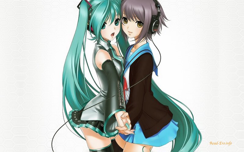 Two Anime Girls Holding Hands — Cyan, Calm