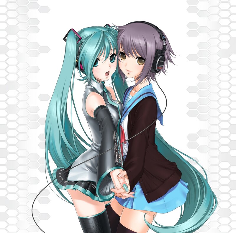 Two Anime Girls Holding Hands — Cyan
