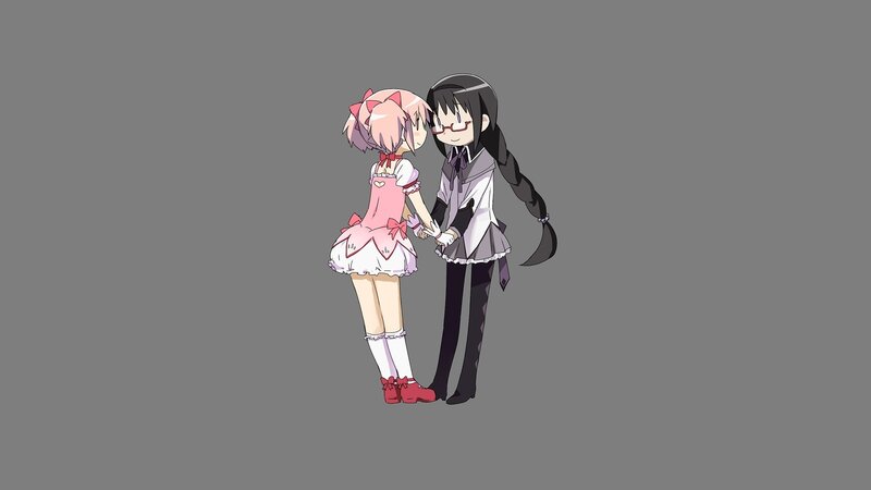 Two Anime Girls Holding Hands — Gray
