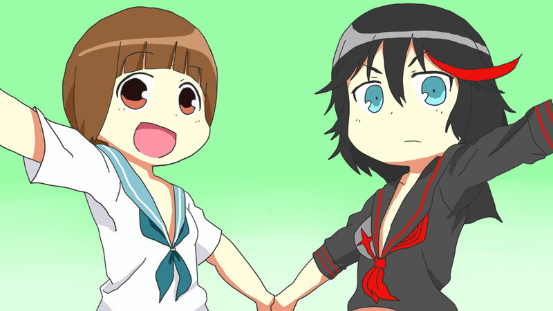 Two Anime Girls Holding Hands — Green, Playful