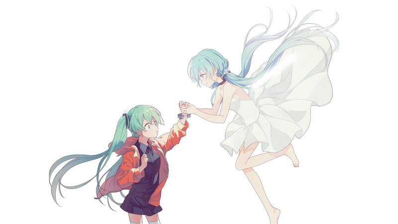 Two Anime Girls Holding Hands — Green, Serene