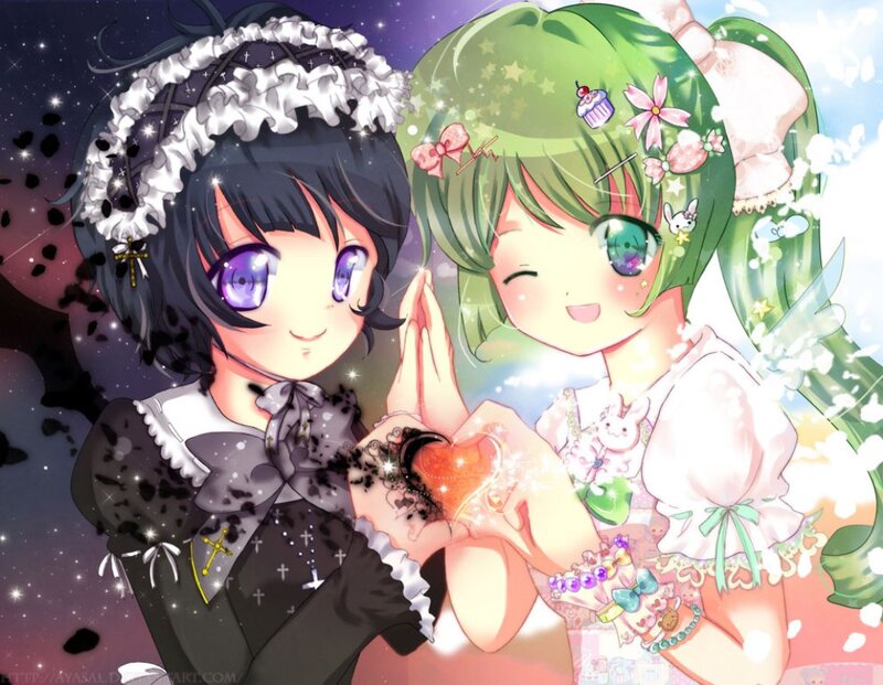 Two Anime Girls Holding Hands — Green, Whimsical