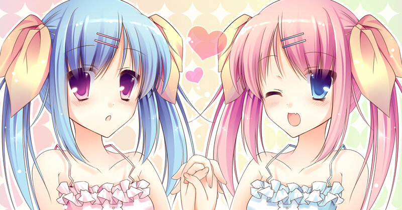 Two Anime Girls Holding Hands — Pink, Cheerful