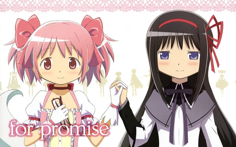 Two Anime Girls Holding Hands — Pink, Sweet, Bows