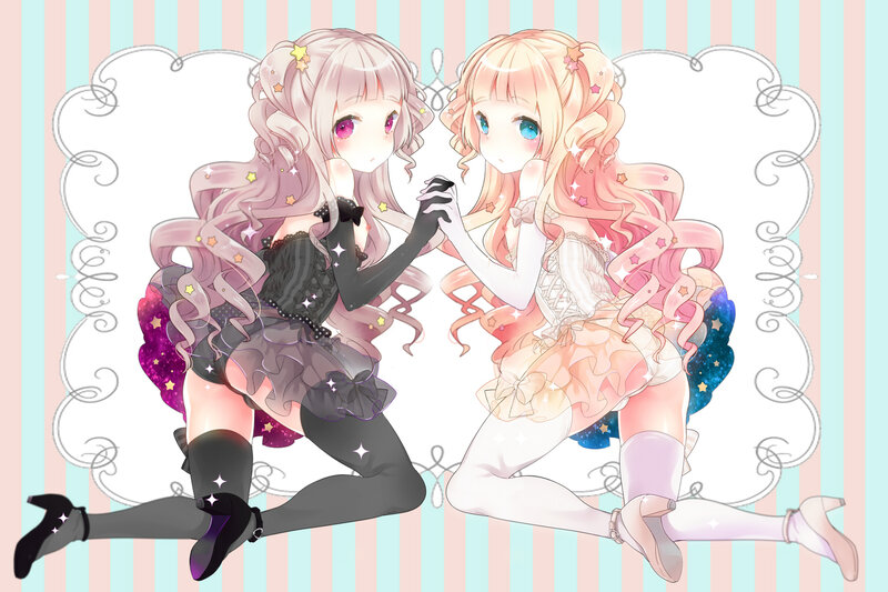 Two Anime Girls Holding Hands — Pink, Whimsical
