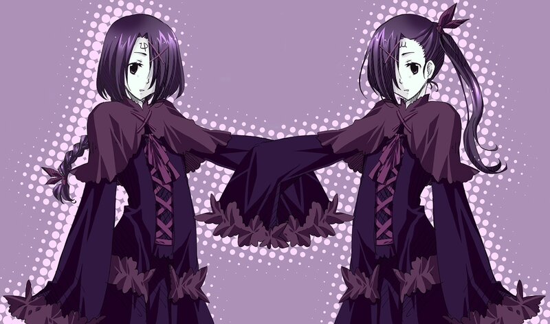 Two Anime Girls Holding Hands — Purple, Calm