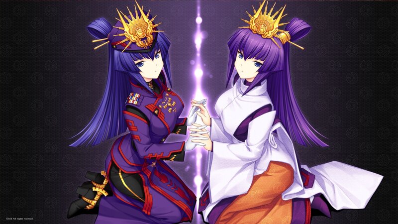 Two Anime Girls Holding Hands — Purple, Dramatic, Purple Hair
