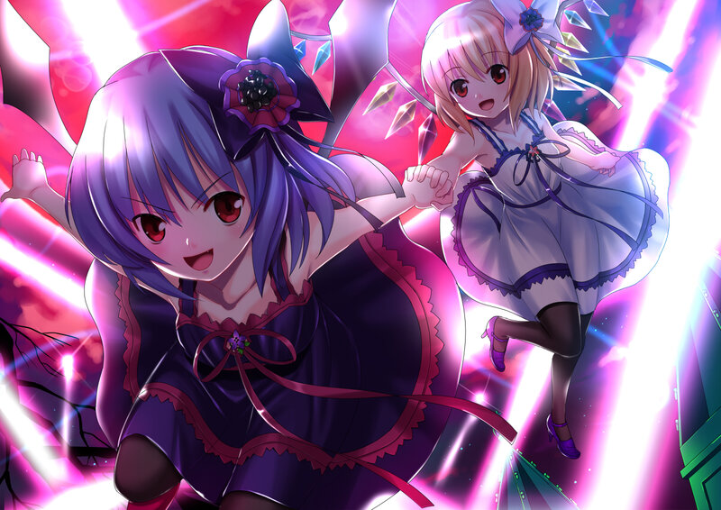 Two Anime Girls Holding Hands — Purple, Energetic