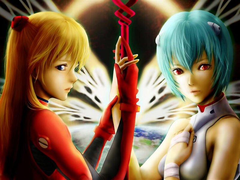 Two Anime Girls Holding Hands — Red, Dramatic, Digital Art